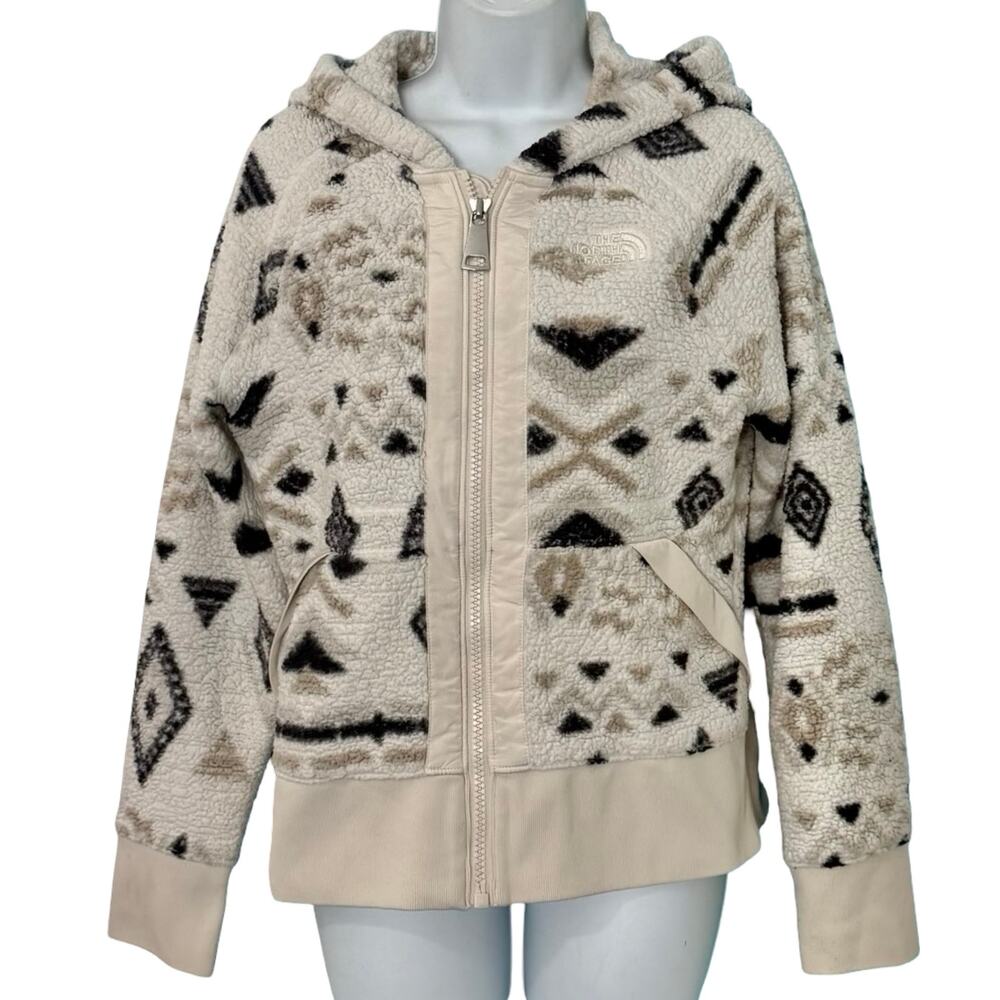 North Face Cream Black Aztec Pattern Fleece Full Zip Hoodie Jacket Women's sz S